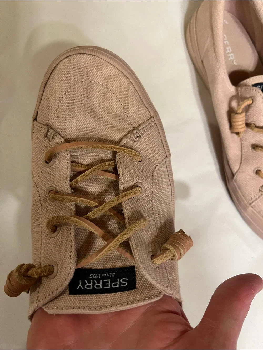 Sperry Women’s Canvas Slip-On Sneakers in Blush Pink